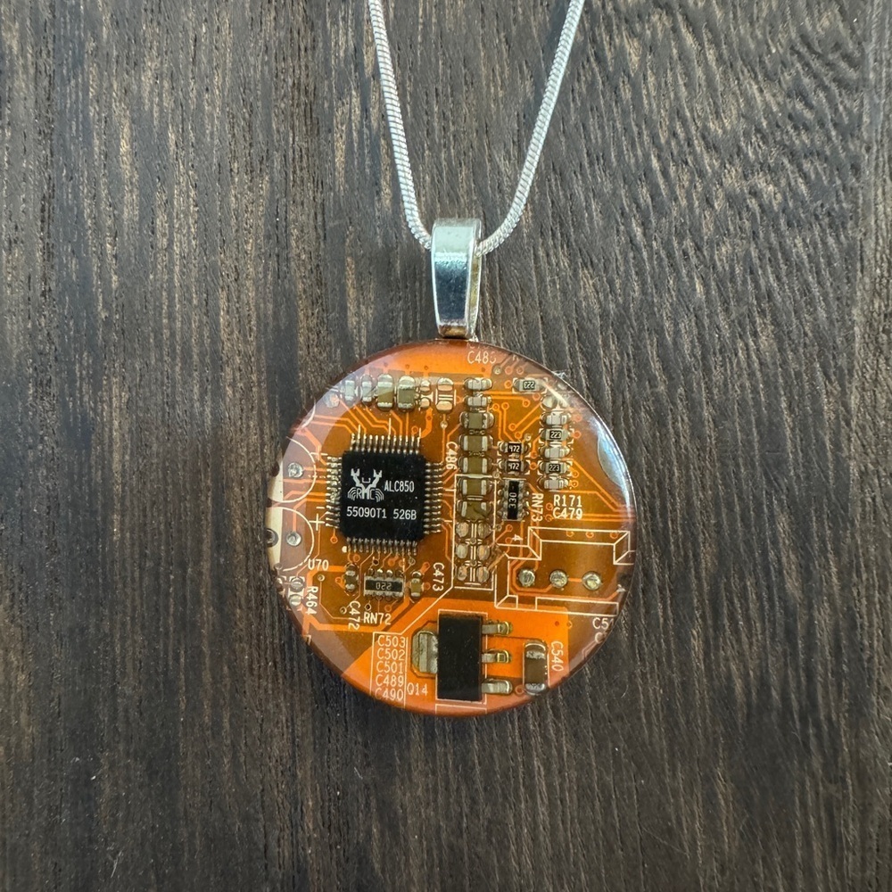 Orange Circuit Board Pendant Necklace